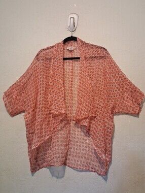 ANOKHI Lightweight Silk Blend Cardigan Top Dolman Sleeve Sheer Drapped Raspberry